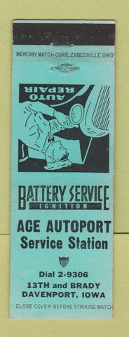 Matchbook Cover - Ace Autoport oil gas Davenport IA