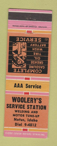 Matchbook Cover - Woolery's Service oil gas Notus ID