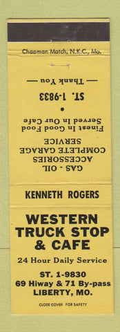 Matchbook Cover - Western Truck Stop & Cafe Liberty MO