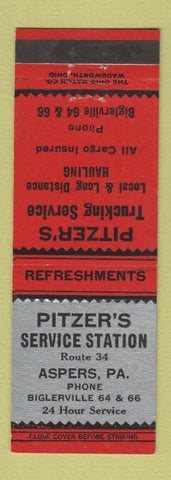 Matchbook Cover - Pitzer's Service oil gas Aspers PA Trucking