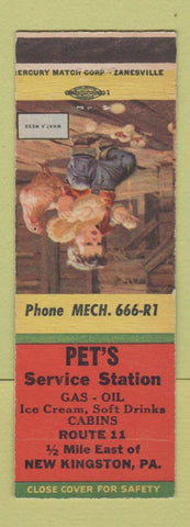 Matchbook Cover - Pet's Service oil gas Cabins New Kingston PA