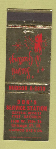 Matchbook Cover - Don's Service Conoco oil gas Chicago IL Christmas
