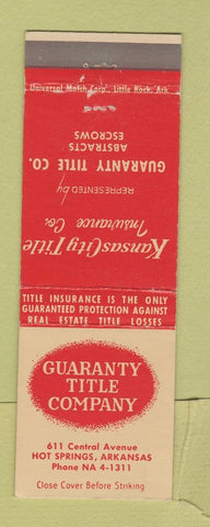 Matchbook Cover - Guaranty Title Company Hot Springs AR