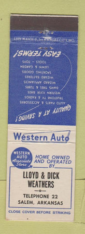 Matchbook Cover - Lloyd Dick Weathers Western Auto Parts Salem AR