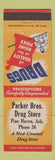 Matchbook Cover - Parker Bros Drug Store Pine Haven AR low phone #