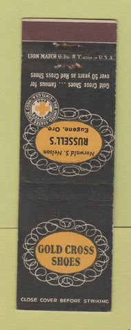Matchbook Cover - Gold Cross Shoes Russell's Eugene OR