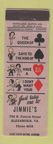Matchbook Cover - Jimmie's Alexandria VA