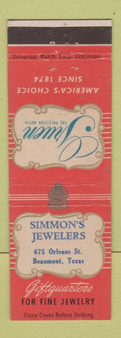 Matchbook Cover - Gruen Watches Simmon's Jewelers Beaumont TX