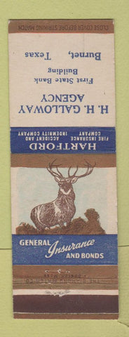 Matchbook Cover - Hartford Insurance HH Galloway Burnet TX