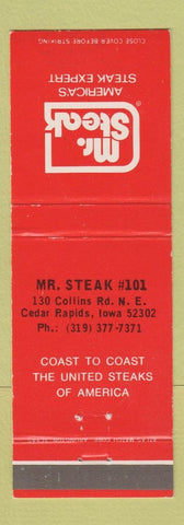 Matchbook Cover - Mr Steak Restaurant Cedar Rapids IA