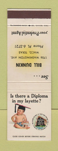 Matchbook Cover - Bill Dunkin Prudential Insurance Waco TX