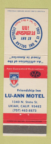 Matchbook Cover - Lu Ann Motel Ukiah CA Friendship Inn