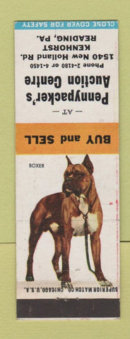 Matchbook Cover - Pennypacker's Auction Centre Reading PA Boxer Dog