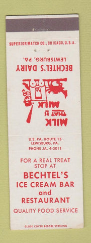 Matchbook Cover - Bechtel's Ice Cream Bar Restaurant Dairy Lewisburg PA