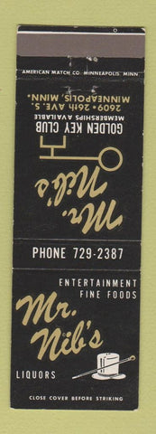 Matchbook Cover - Mr Nib's Golden Key Club Minneapolis MN restaurant