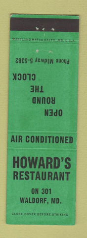 Matchbook Cover - Howard's Restaurant Waldorf ME WEAR