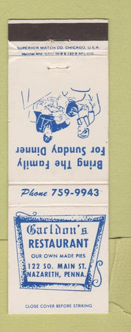 Matchbook Cover - Carldon's Restaurant Nazareth PA