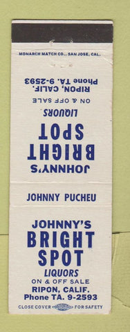 Matchbook Cover - Johnny's Bright Spot Liquors Ripn CA bar