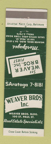 Matchbook Cover - Wever Bros Real Estate Baltimore MD