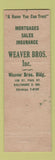 Matchbook Cover - Wever Bros Real Estate Baltimore MD