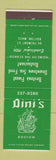 Matchbook Cover - Dini's Restaurant Boston MA
