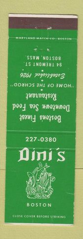 Matchbook Cover - Dini's Restaurant Boston MA