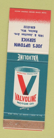 Matchbook Cover - Valvoline oil gas Joe's Uptown Service Racine WI WEAR