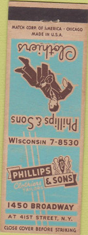 Matchbook Cover - Phillips Sons men's Clothes New York City