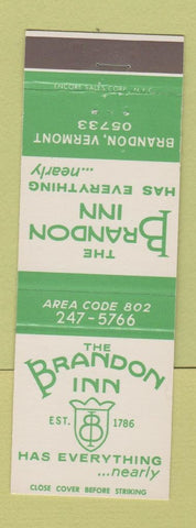 Matchbook Cover - Brandon Inn Brandon VT