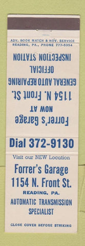 Matchbook Cover - Forrer's Garage Auto Repair Reading PA