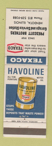 Matchbook Cover - Texaco oil gas Mendota IL Havoline