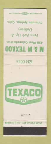 Matchbook Cover - M&M Texaco oil gas Colorado Springs