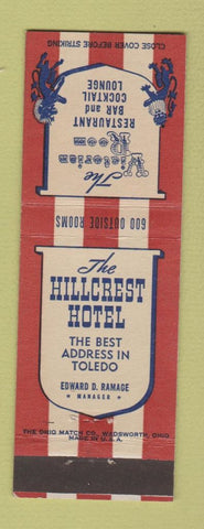 Matchbook Cover - Hillcrest Hotel Toledo OH Victorian Room
