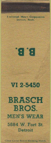 Matchbook Cover - Brasco Bros Men's Clothes Detroit MI SAMPLE