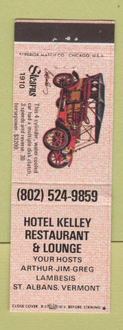Matchbook Cover - Hotel Kelley Restaurant Lounge St Albans VT
