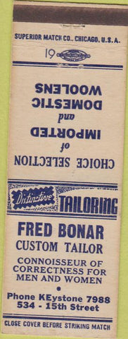 Matchbook Cover - Fred Bonar Tailor NO TOWN