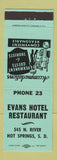 Matchbook Cover - Evans Hotel Restaurant Hot Springs SD TEAL