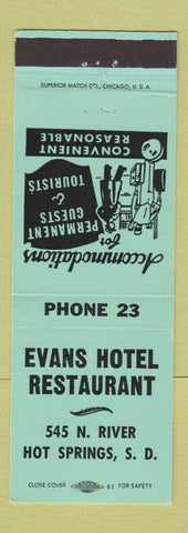 Matchbook Cover - Evans Hotel Restaurant Hot Springs SD TEAL