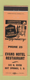 Matchbook Cover - Evans Hotel Restaurant Hot Springs SD ORANGE