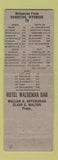 Matchbook Cover - Hotel Waldemar Bar Evanston WY