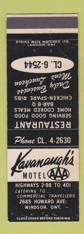Matchbook Cover - Kavanaugh's Motel Windsor ON WEAR