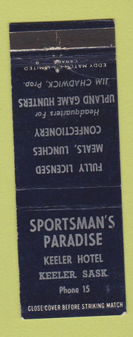 Matchbook Cover - Sportsman's Paradise Keeler Hotel SK low phone #
