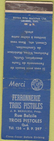 Matchbook Cover - Ferronnerie Trois Pistoles Trois Pistoles QC