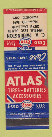 Matchbook Cover - Esso oil gas CA Parrington Toronto ON Atlas Tires WEAR