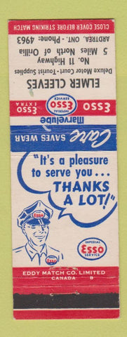 Matchbook Cover - Esso oil gas Elmer Cleeves Orillia ON motel