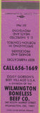 Matchbook Cover - Wilmington Boneless Beef DE purple
