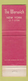Matchbook Cover - Warwick Hotel New York City