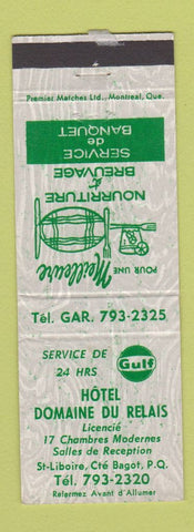 Matchbook Cover - Gulf oil gas Hotel Domaine du Relais Bagot QC
