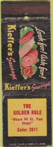 Matchbook Cover - Kieffer's Sausage Golden RULE WORN