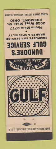 Matchbook Cover - Gulf oil gas Dundore's Fremont OH